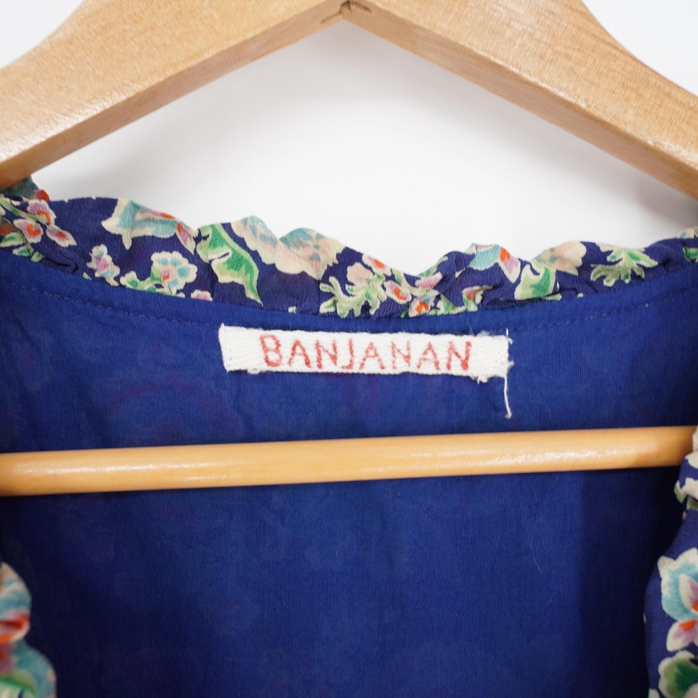 Banjaran Floral Silk Dress Womens XS Blue Knee Length Ruffle Full Skirt Tie Back - Picture 5 of 14